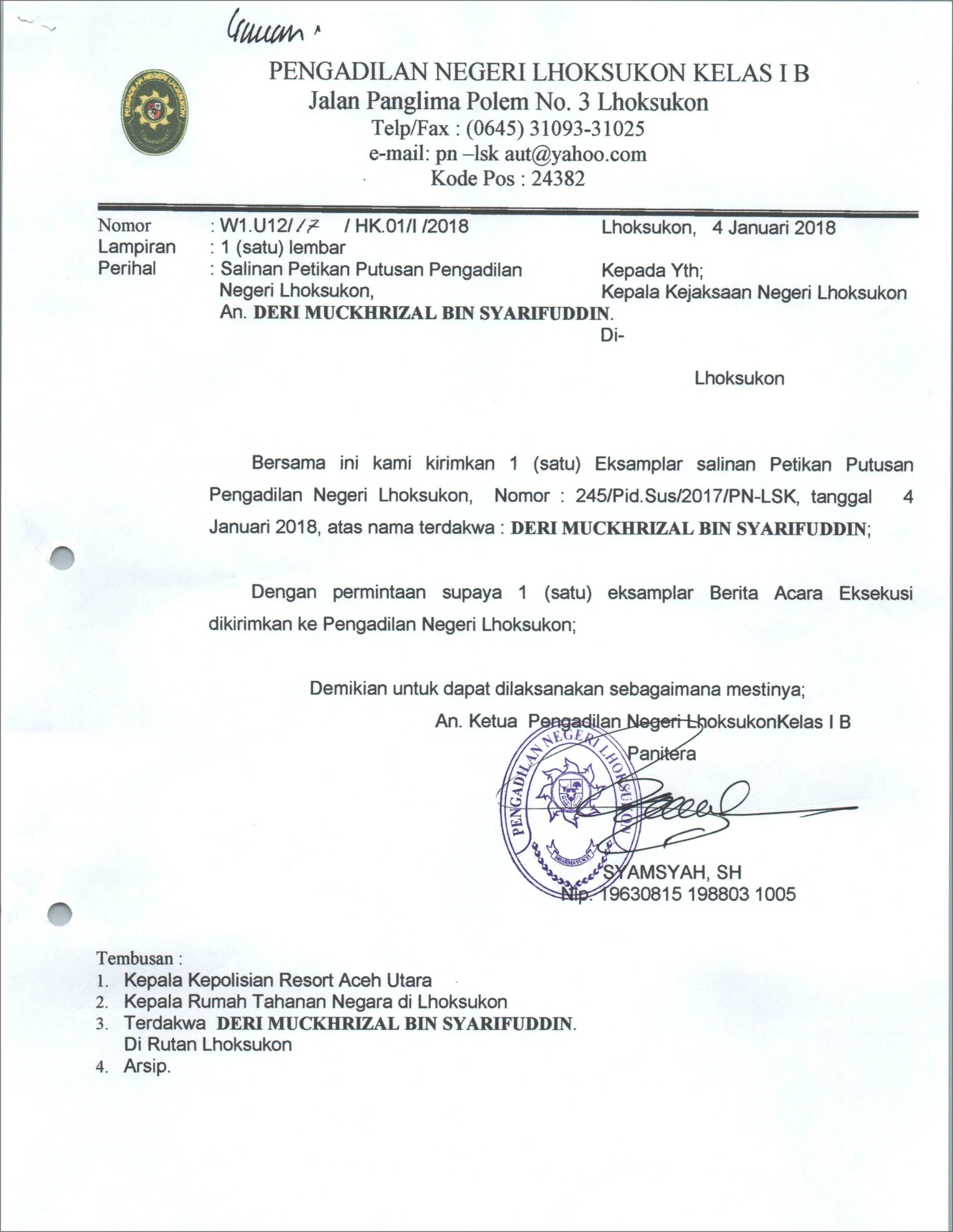 Contoh Surat Permohonan Petikan Putusan