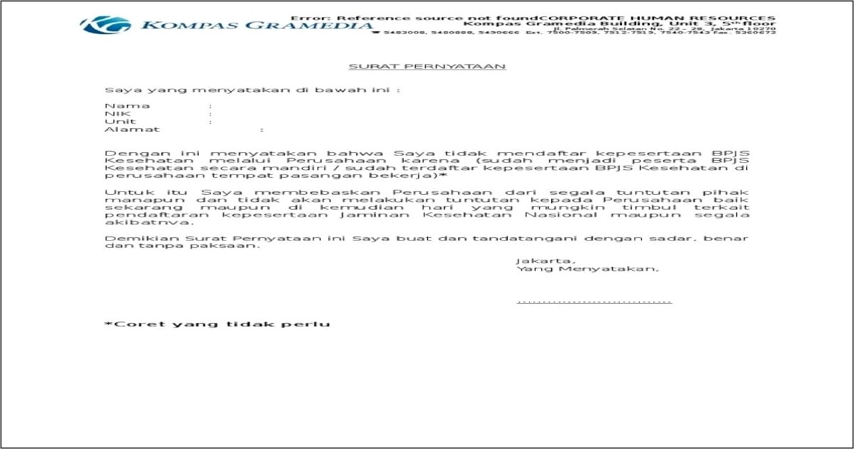 Contoh Surat Permohonan Pindah Bpjs