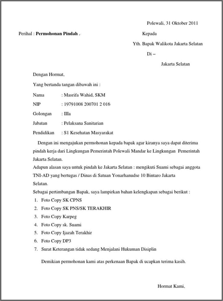 Contoh Surat Permohonan Pindah Gaji