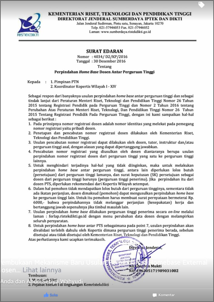 Contoh Surat Permohonan Pindah Homebase Dosen Lldikti Wilayah Vii
