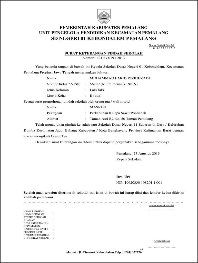 Contoh Surat Permohonan Pindah Lokasi Sekolah