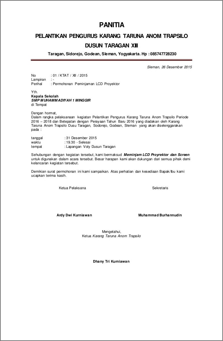 Contoh Surat Permohonan Pinjam Pakai Gedung Sekolah Untuk Reuni
