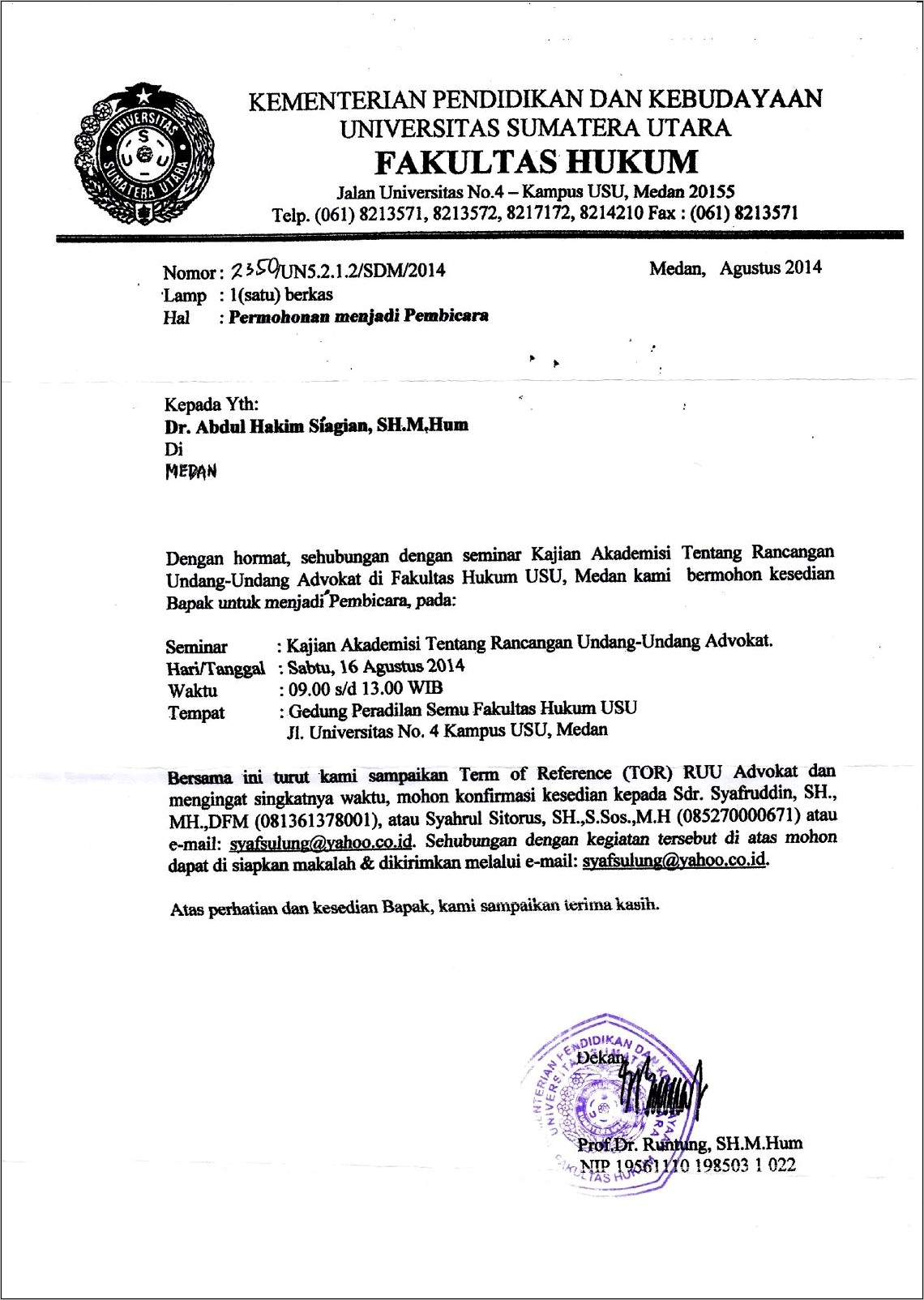 Contoh Surat Permohonan Pinjaman Barang Untuk Kegiatan Seminar