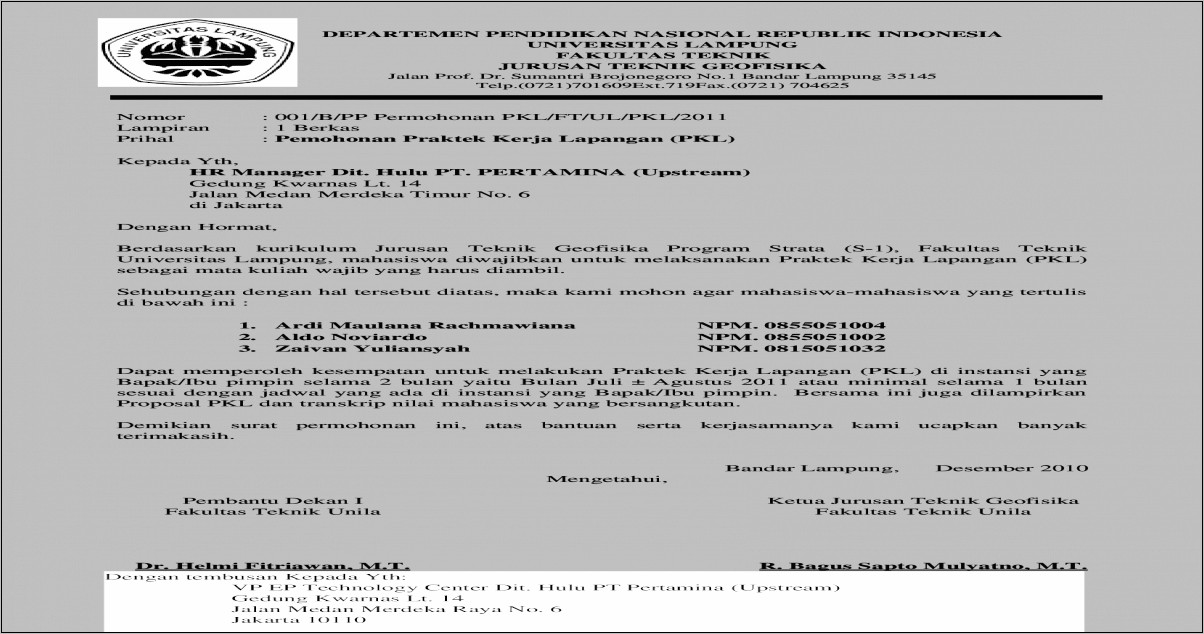 Contoh Surat Permohonan Pkl Atau Magang