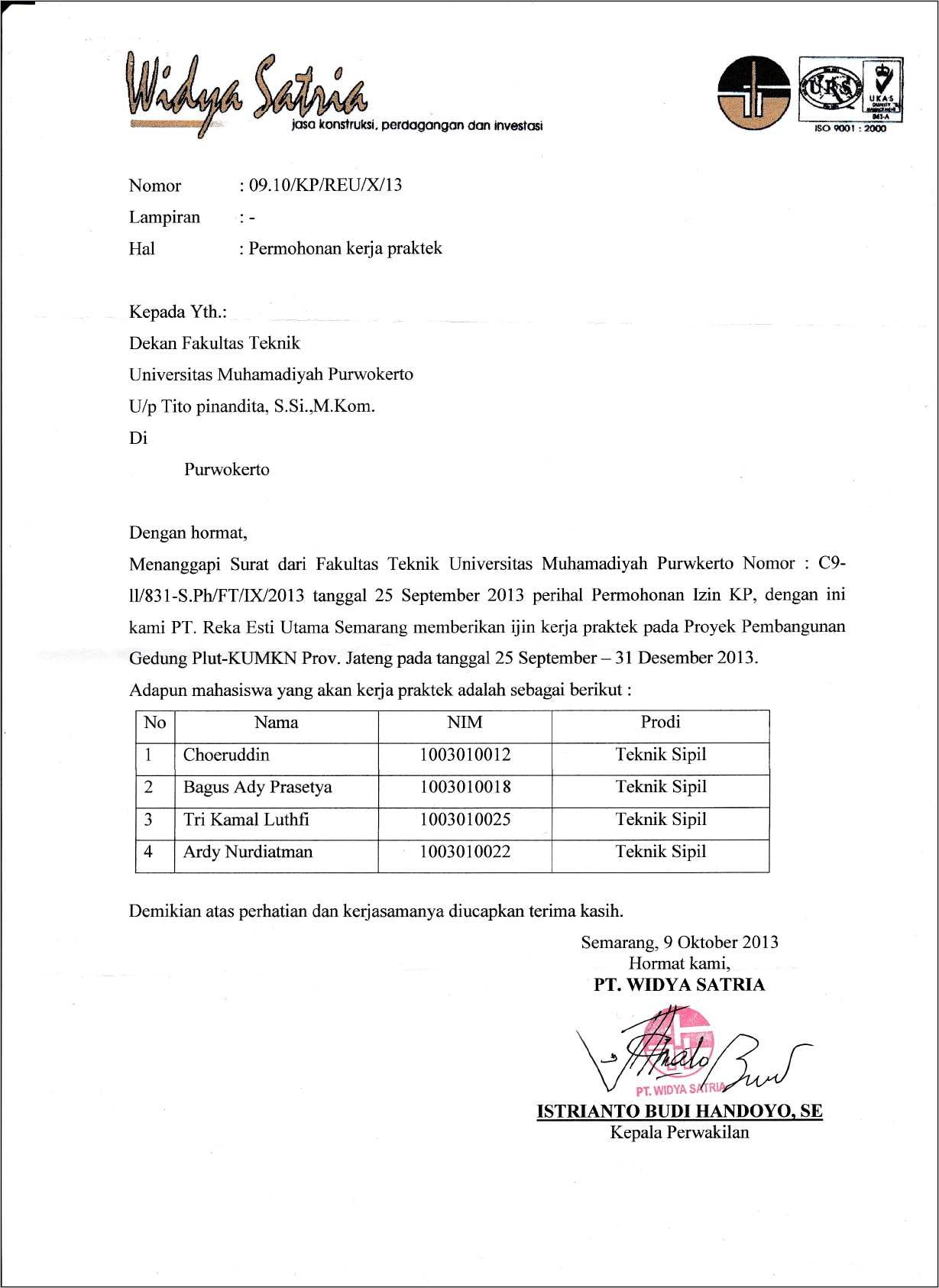 Contoh Surat Permohonan Pkl Di Bengkel