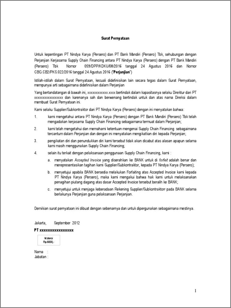 Contoh Surat Permohonan Pks Mandiri