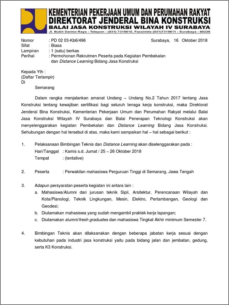 Contoh Surat Permohonan Planalogi