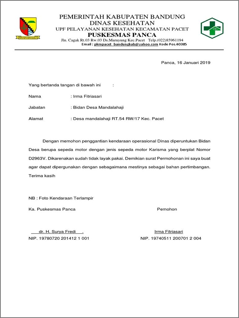 Contoh Surat Permohonan Plat Nomor Sementara