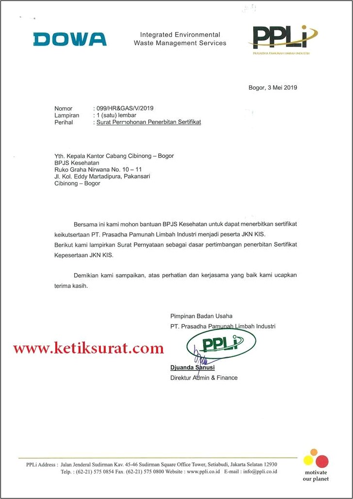 Contoh Surat Permohonan Ppjp B