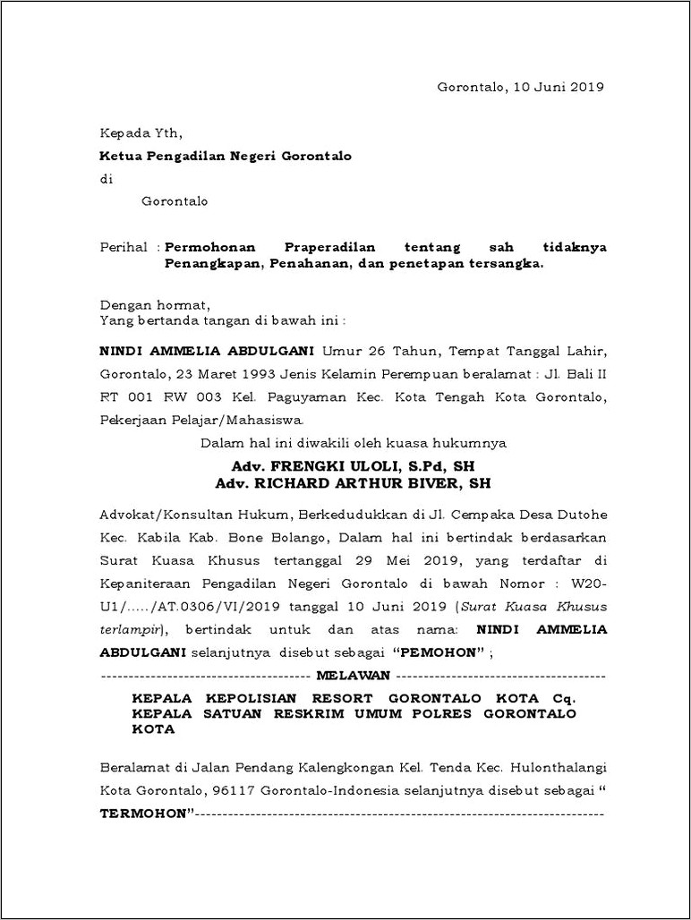 Contoh Surat Permohonan Praperadilan Sp3