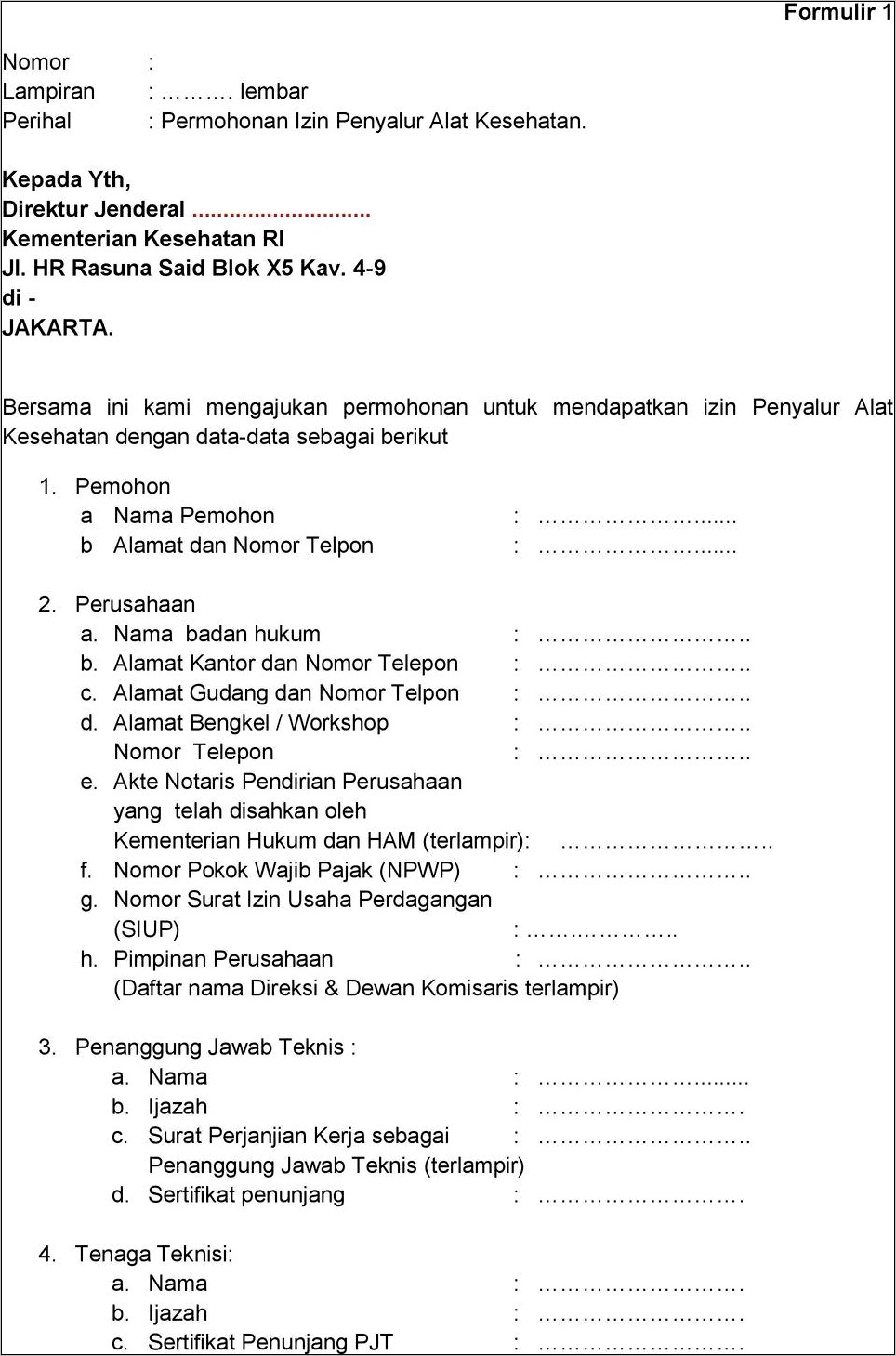 Contoh Surat Permohonan Produk Alat Kesehatan