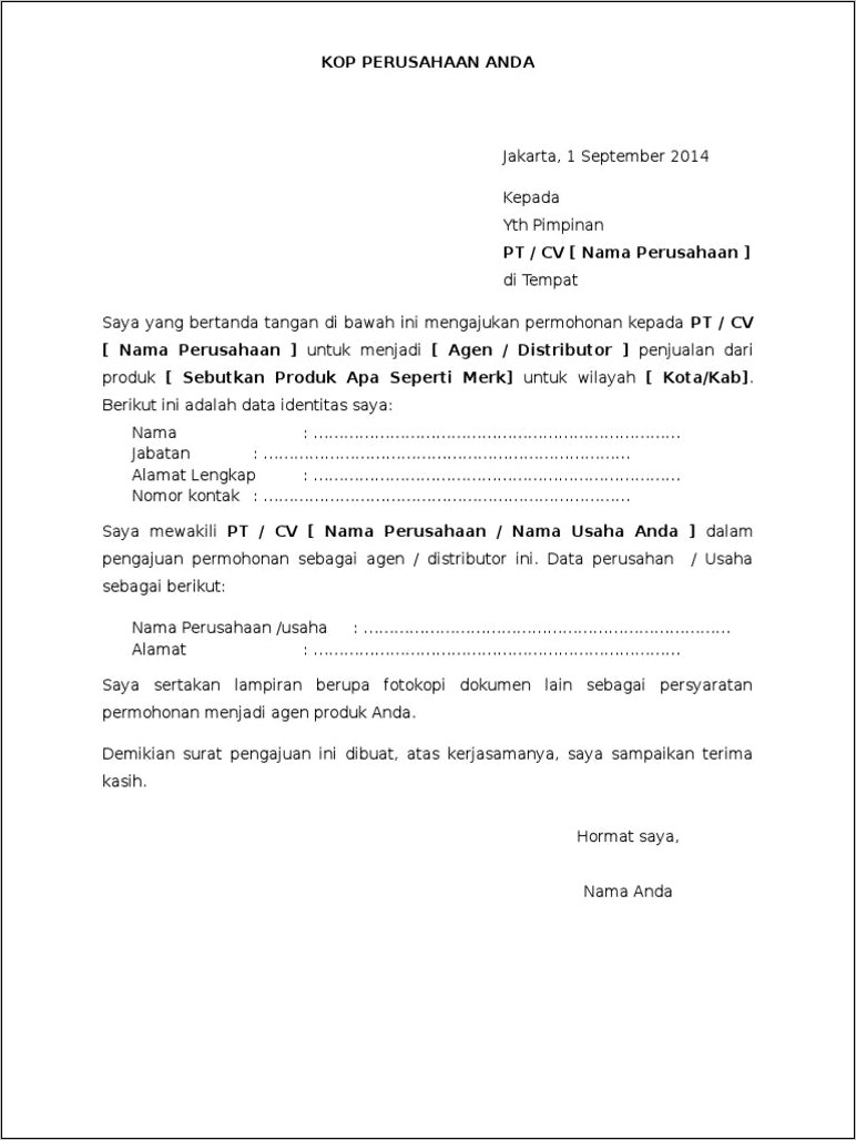 Contoh Surat Permohonan Produk