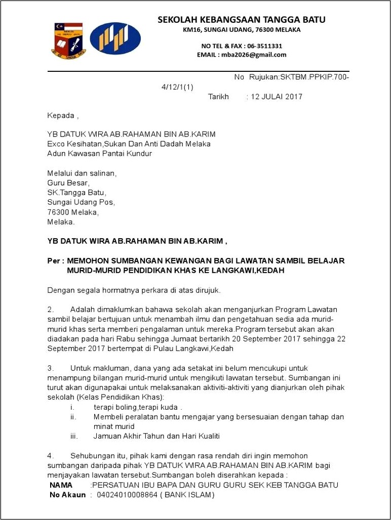 Contoh Surat Permohonan Program Musik Sambil Beramal