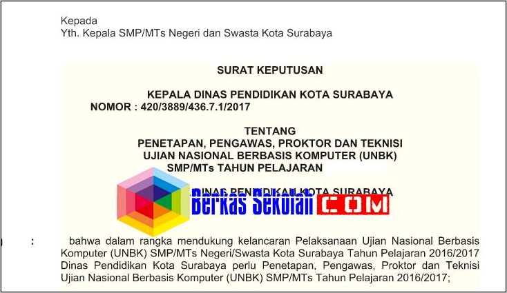 Contoh Surat Permohonan Proktor Unbk