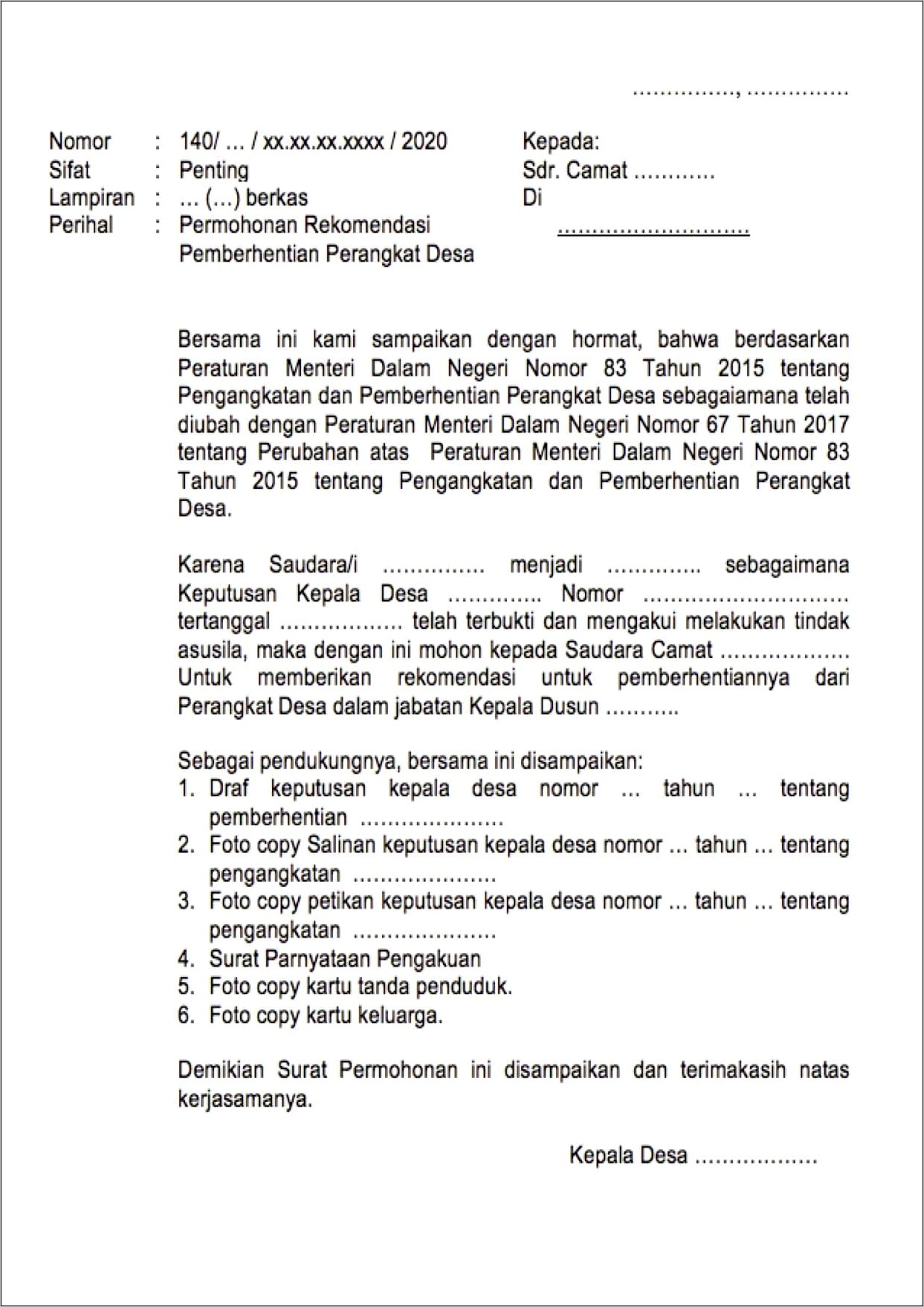 Contoh Surat Permohonan Proses Jabatan Fungsional