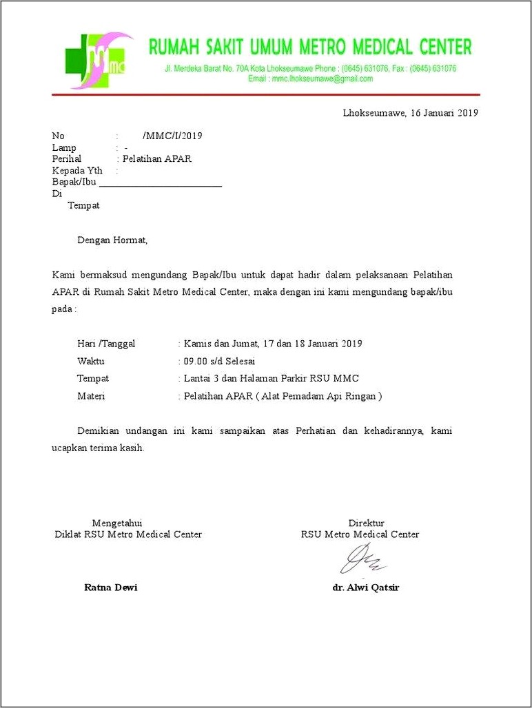 Contoh Surat Permohonan Rapat Antar Direktur