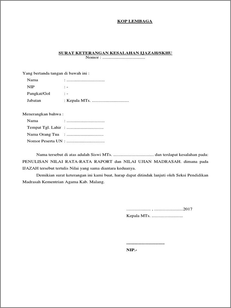 Contoh Surat Permohonan Raport