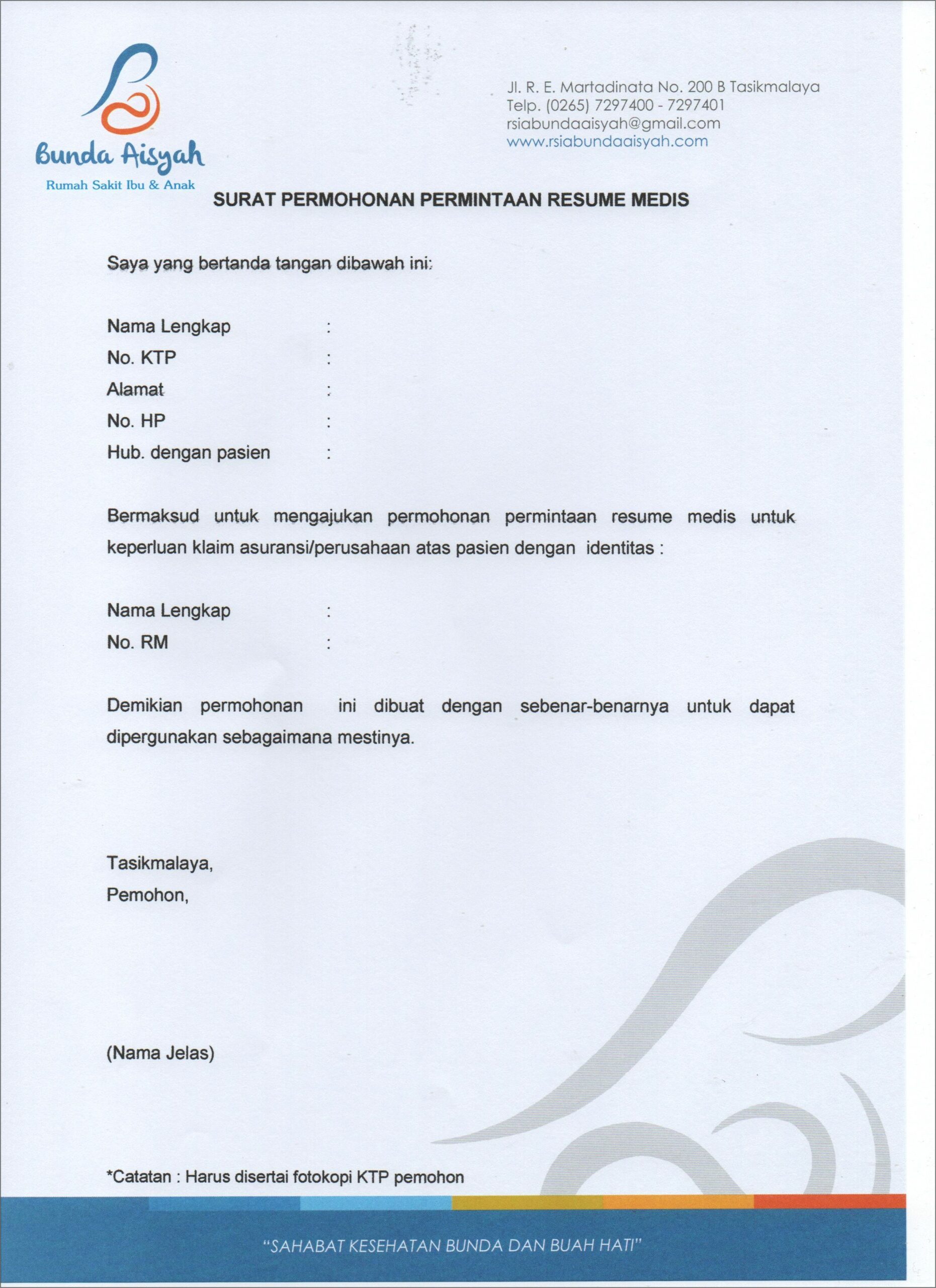 Contoh Surat Permohonan Rekam Medis