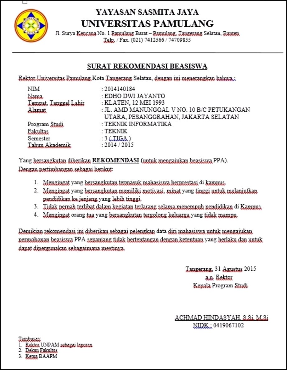 Contoh Surat Permohonan Rekomendasi Dox