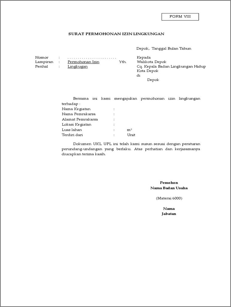 Contoh Surat Permohonan Rekomendasi Izin Lingkungan Kab Bandung