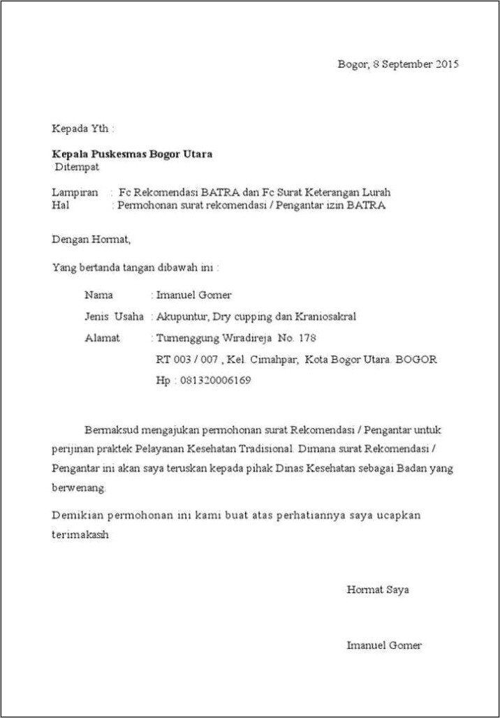 Contoh Surat Permohonan Rekomendasi Izin Operasional Sekolah