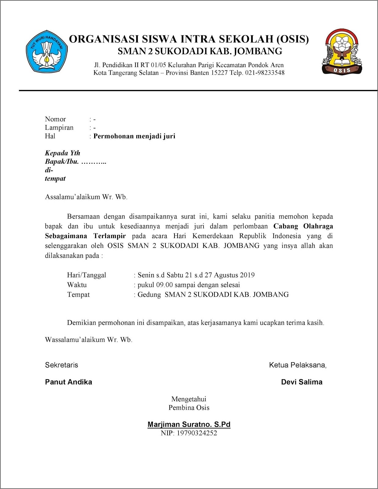 Contoh Surat Permohonan Rekomendasi Lomba