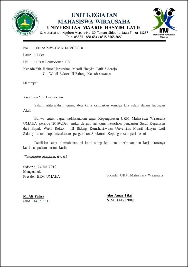 Contoh Surat Permohonan Rekomendasi Mahasiswa