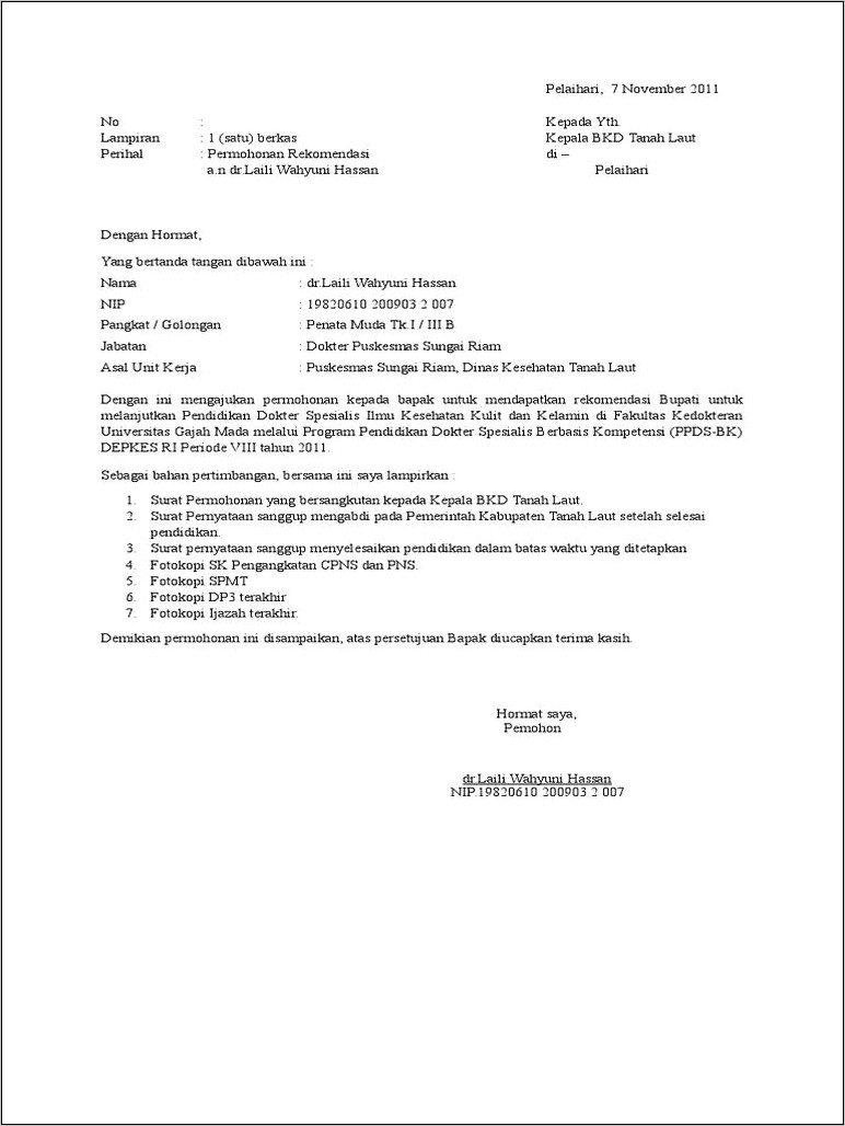 Contoh Surat Permohonan Rekomendasi Pdf