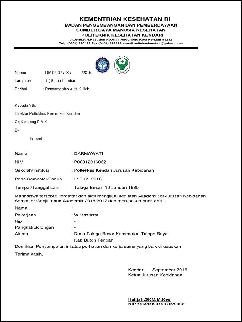 Contoh Surat Permohonan Rekomendasi Poltekkes
