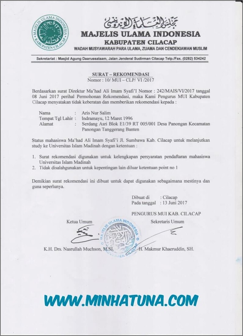 Contoh Surat Permohonan Rekomendasi Untuk Iai