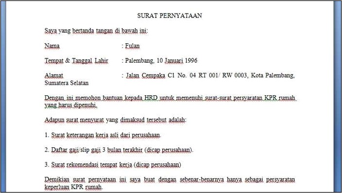 Contoh Surat Permohonan Rekomendasi Untuk Perumahan
