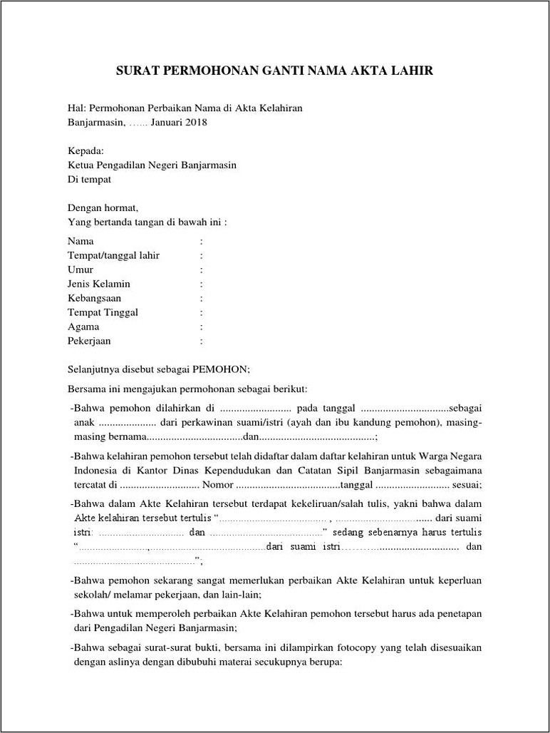 Contoh Surat Permohonan Revisi Spesies