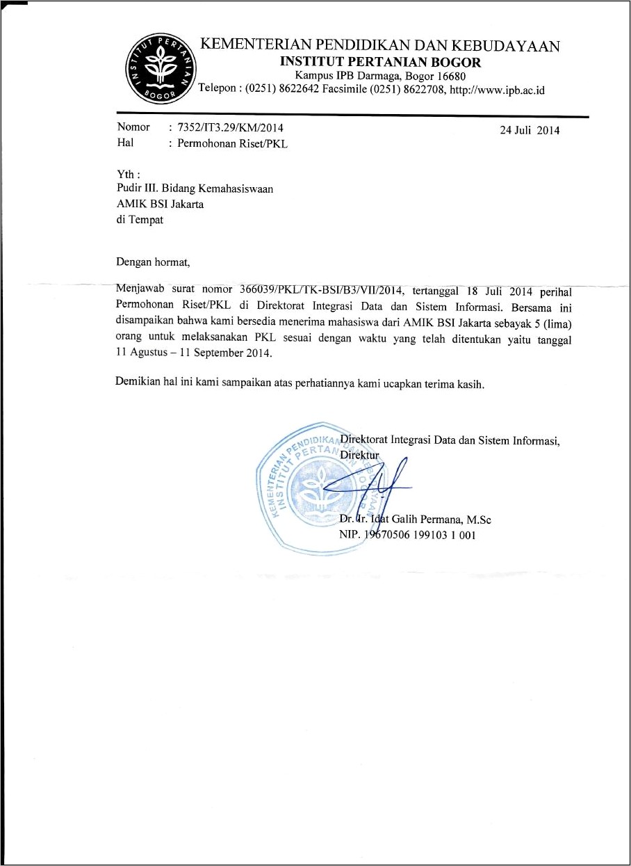 Contoh Surat Permohonan Riset Bsi