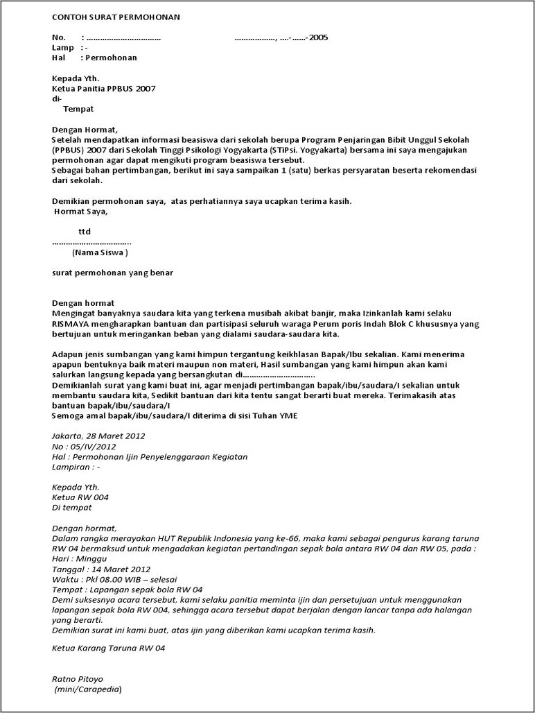 Contoh Surat Permohonan Rubah Taruna