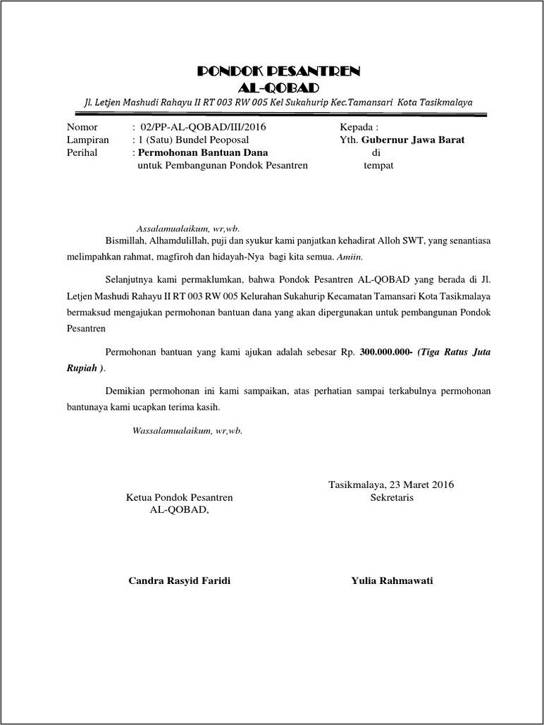 Contoh Surat Permohonan Rw
