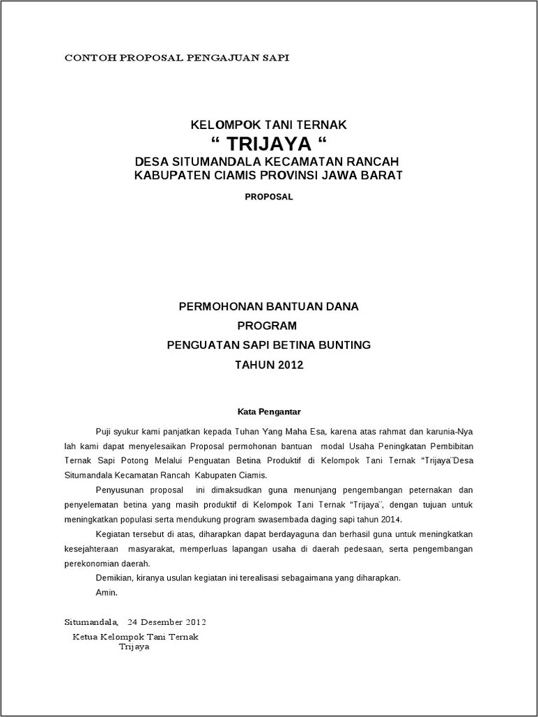 Contoh Surat Permohonan Sapi