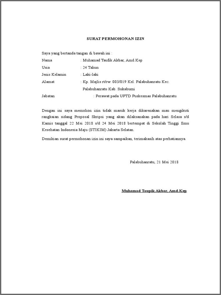 Contoh Surat Permohonan Sidang Proposal