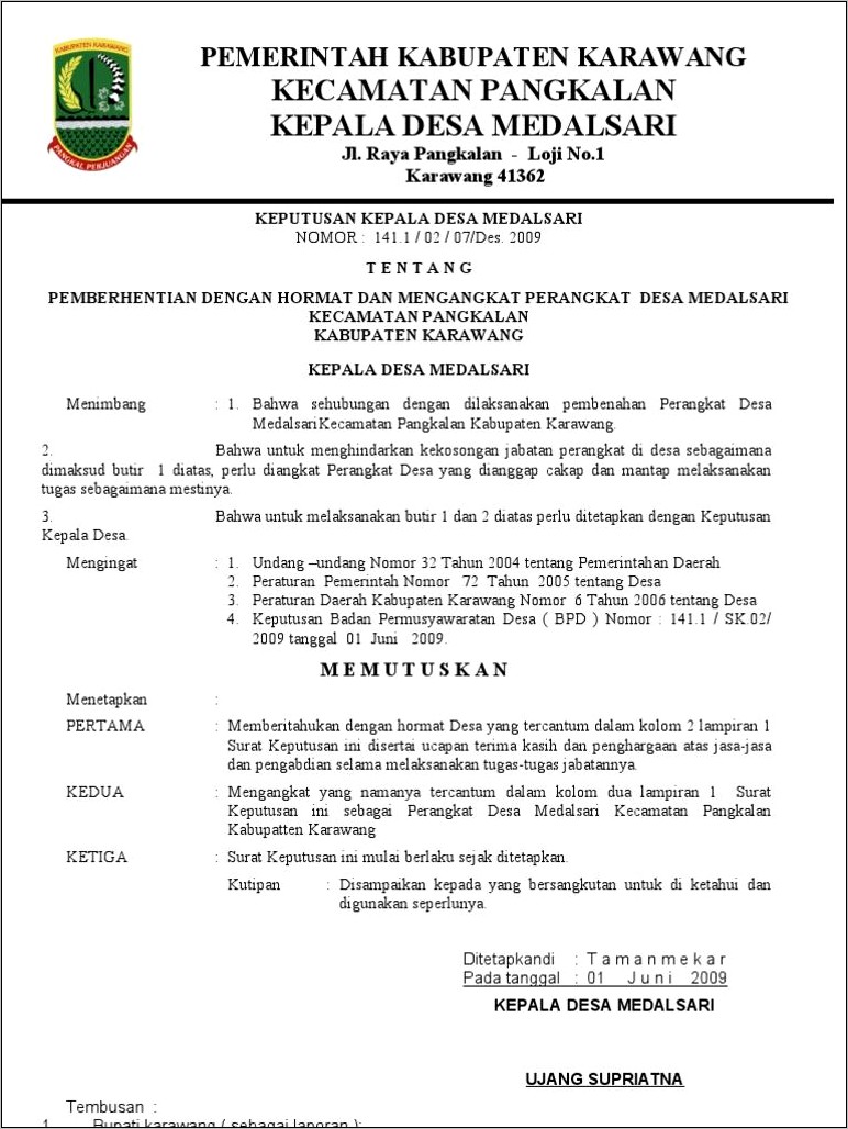 Contoh Surat Permohonan Sk Bpd