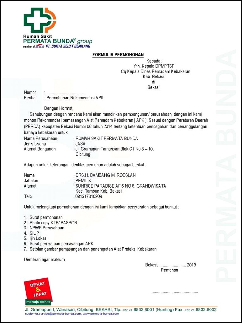 Contoh Surat Permohonan Slo