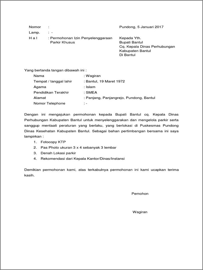 Contoh Surat Permohonan Solar