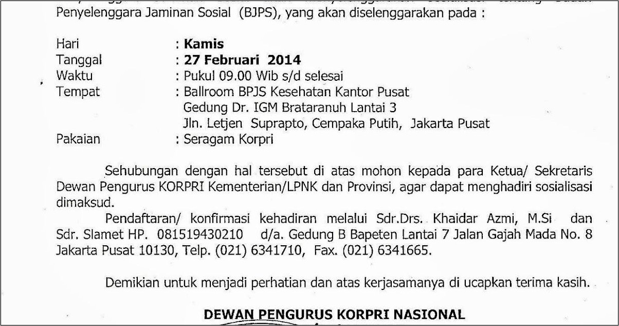 Contoh Surat Permohonan Sosialisasi Bpjs Ketenagakerjaan