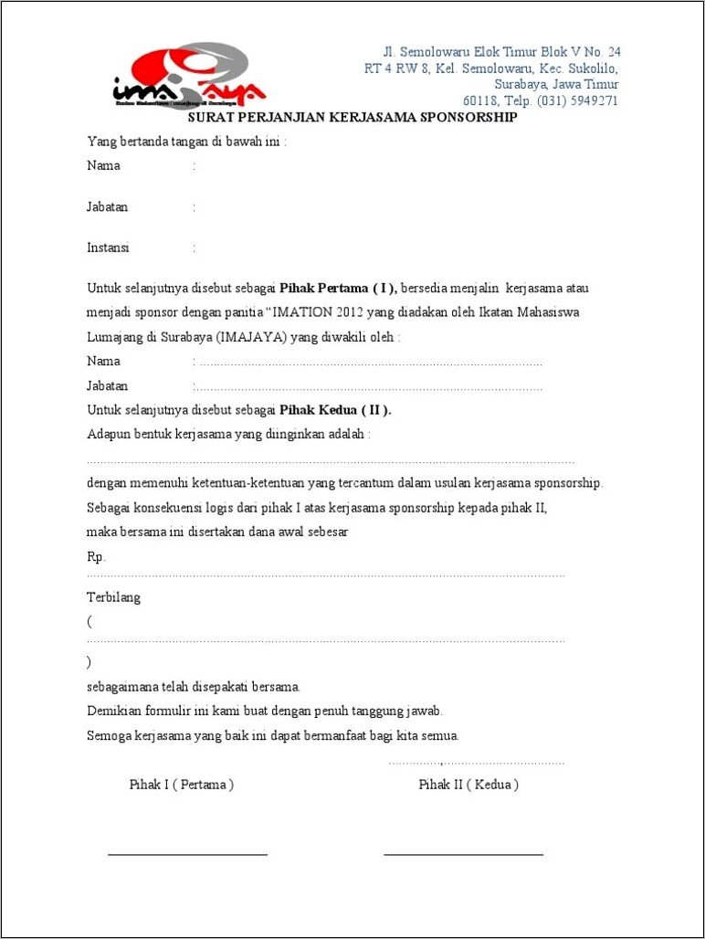 Contoh Surat Permohonan Sponsor Pdf