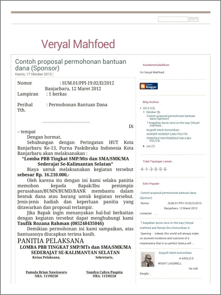Contoh Surat Permohonan Sponsor Yang Benar