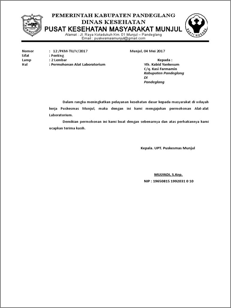 Contoh Surat Permohonan Support Pemeriksaan Laboratorium