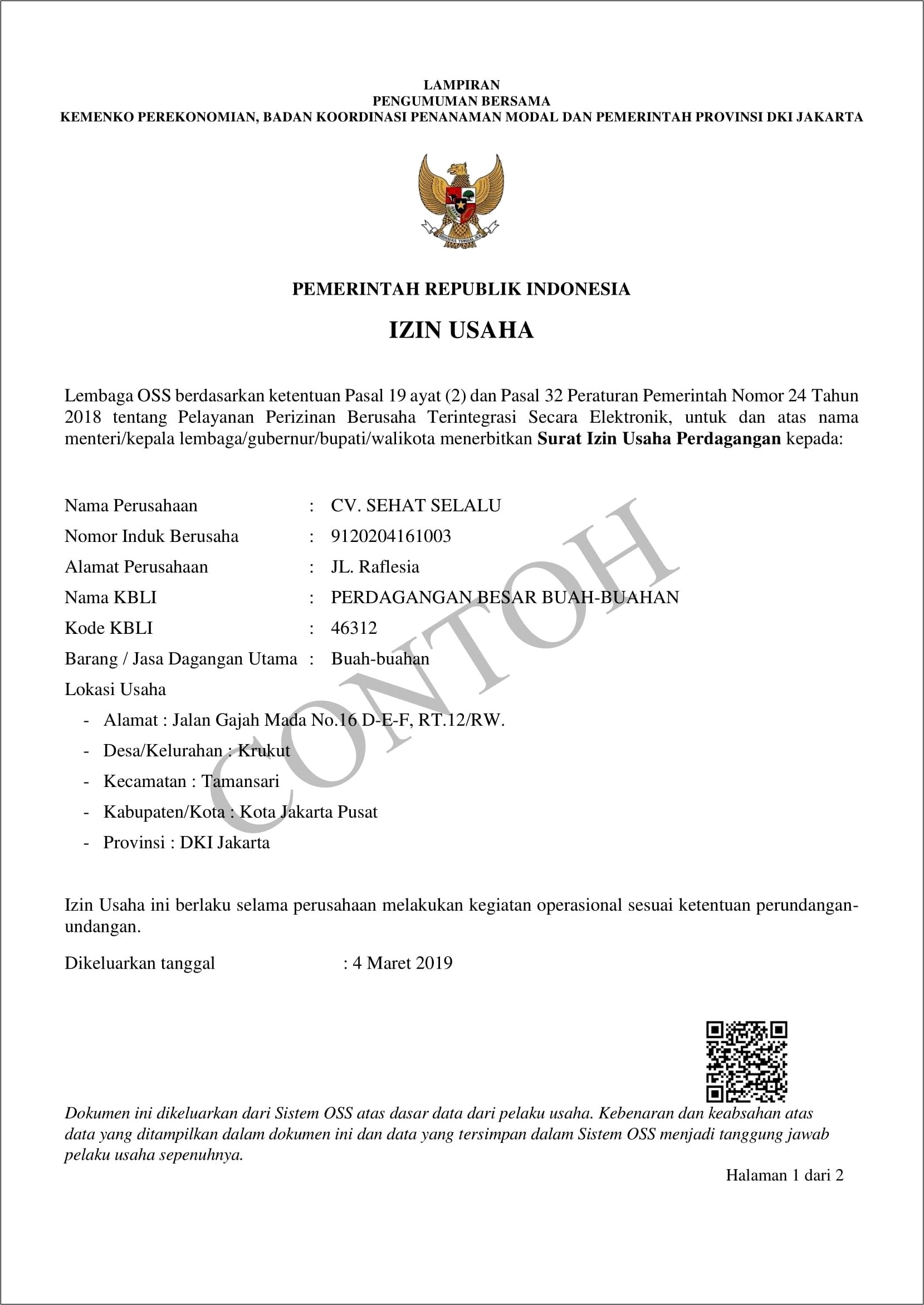 Contoh Surat Permohonan Surat Izin Usaha Perdagangan