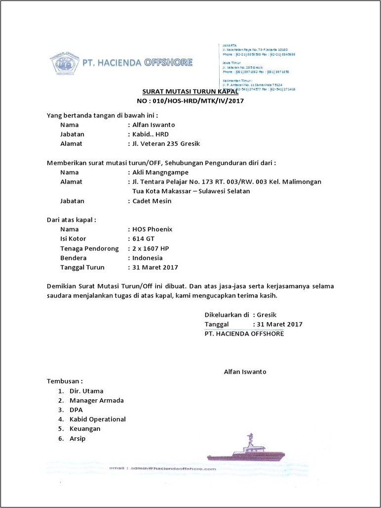 Contoh Surat Permohonan Tambat Labu Kapal
