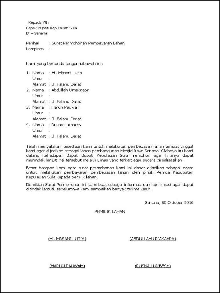 Contoh Surat Permohonan Tanah Dalam Wilayah