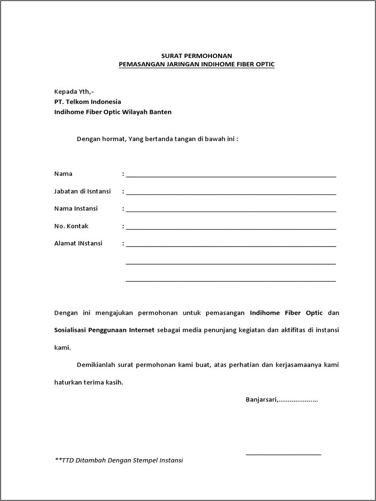 Contoh Surat Permohonan Tanam Tiang Ke Pu