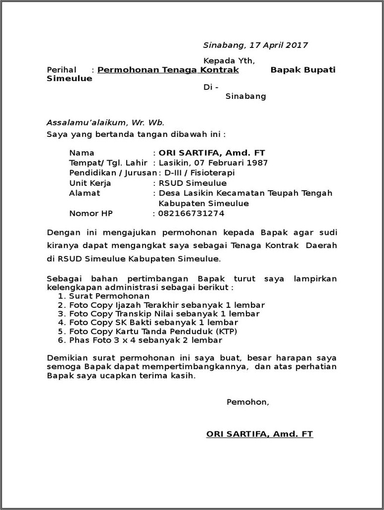 Contoh Surat Permohonan Tenaga Kesehatan