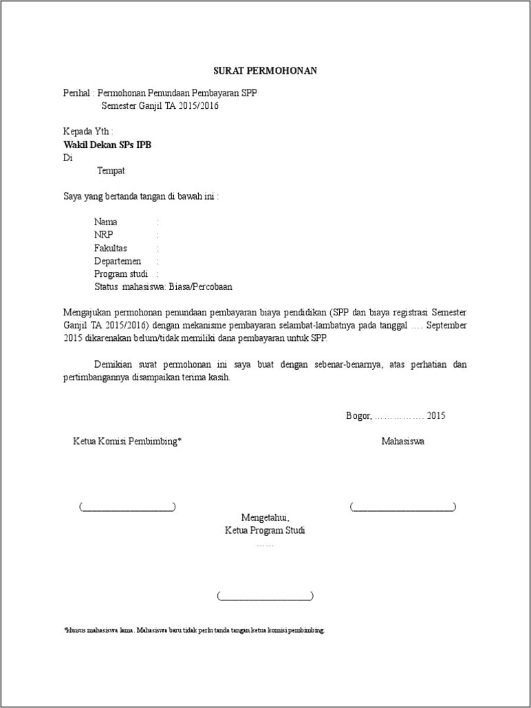 Contoh Surat Permohonan Terlambat Membayar Ukt